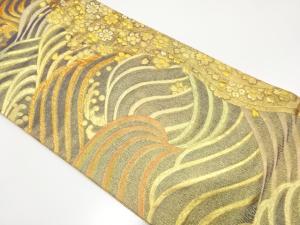 荒波に桜模様織り出し　全通振袖用袋帯